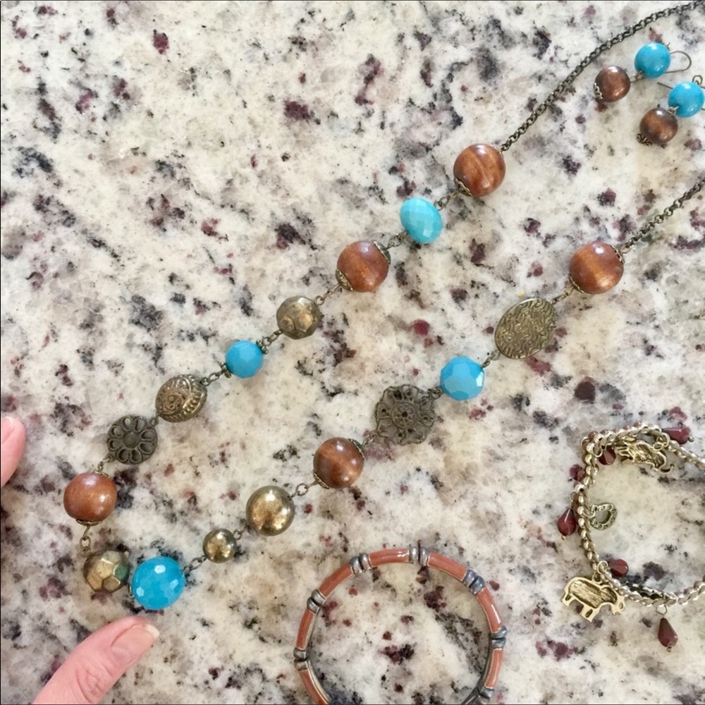 Bundle Necklace earrings bracelets Turquoise Brown - Picture 3 of 5